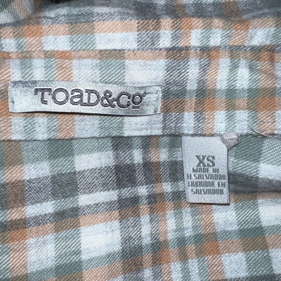 TOAD&CO Flannel Button Down Shirt Tunic Gray Plaid Pockets Long Sleeve - Picture 6 of 9
